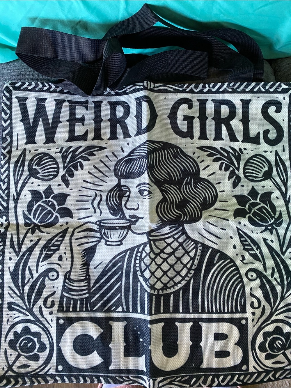 NWOT Weird Girls Club Black & Cream Canvas Tote Bag🖤🖤